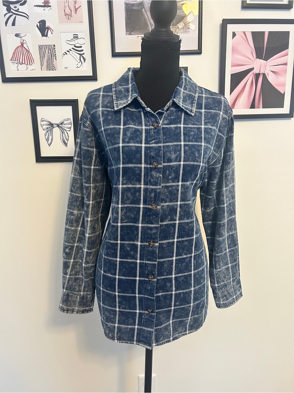 Thread & Supply Washed Blue Plaid Button-Up Shirt